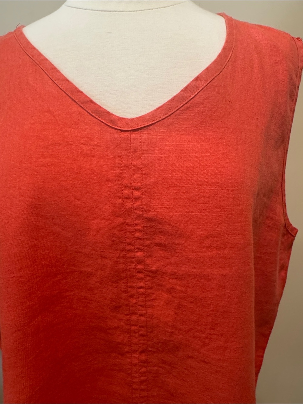 Flax Coral Orange V-Neck Linen Tank - Picture 3 of 5
